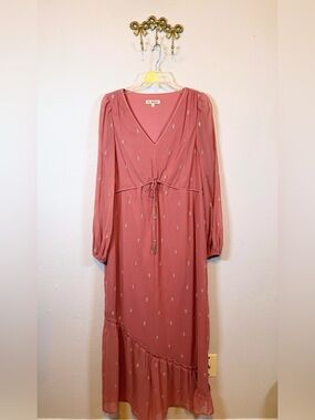 All Worthy Hunter McGrady Gold Leaf Embroidered Chiffon Maxi Dress. Size XS